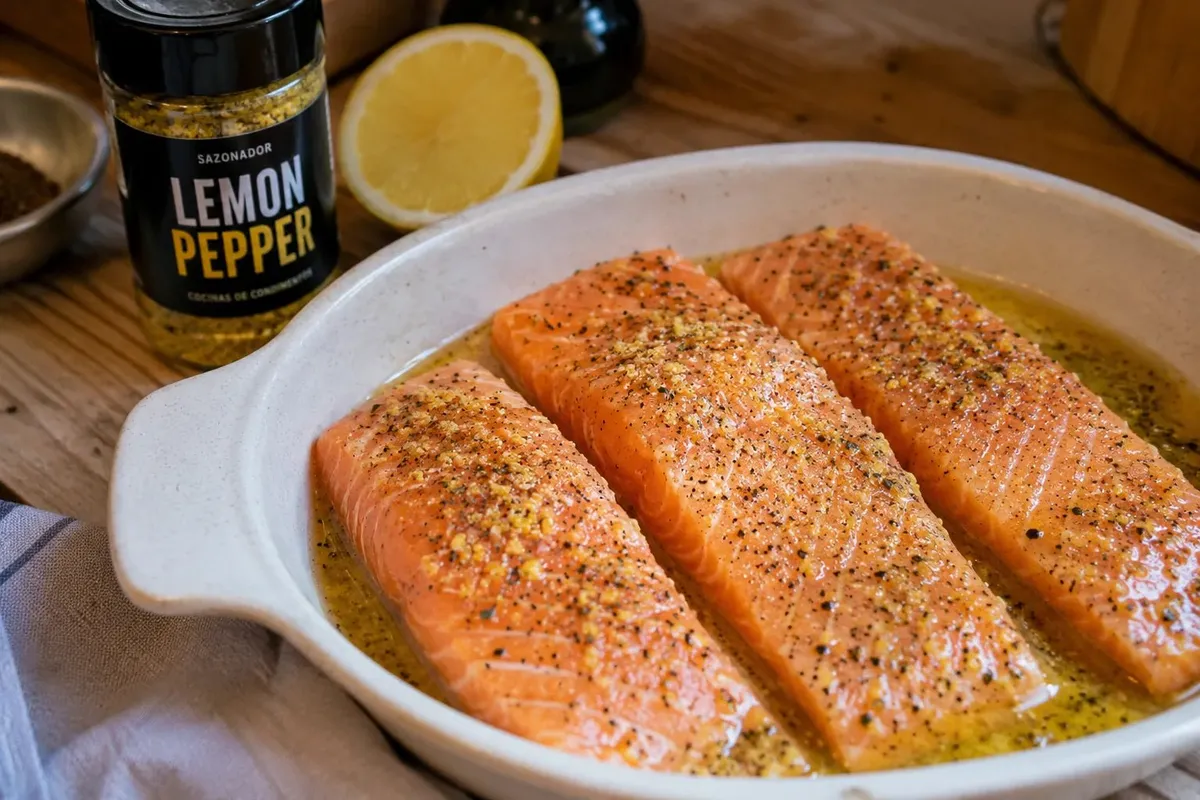 Lomos de salmón marinados con lemon pepper listos para cocinar