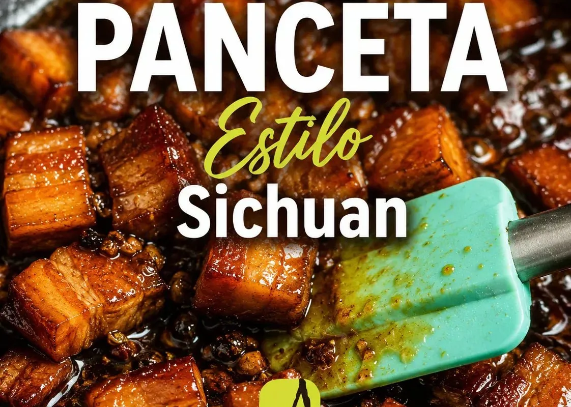 Panceta al estilo Shanghai brillante y melosa servida con arroz blanco