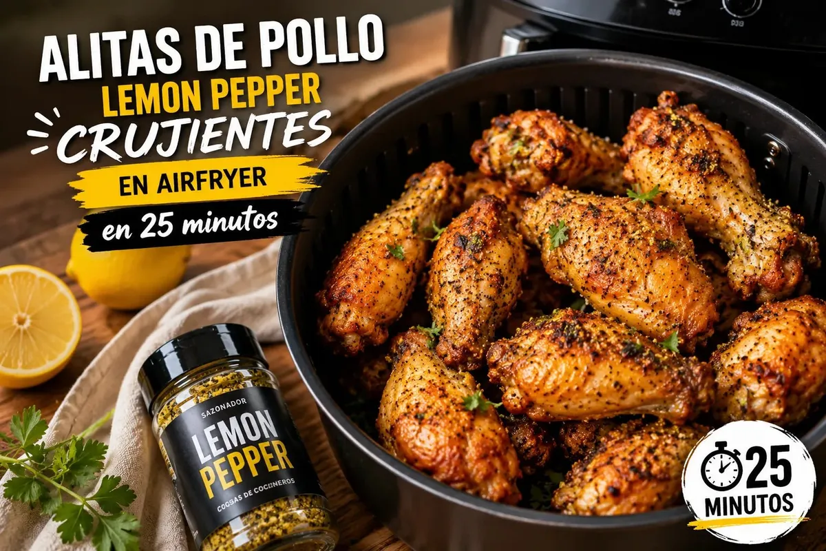 Alitas de pollo crujientes en air fryer con lemon pepper